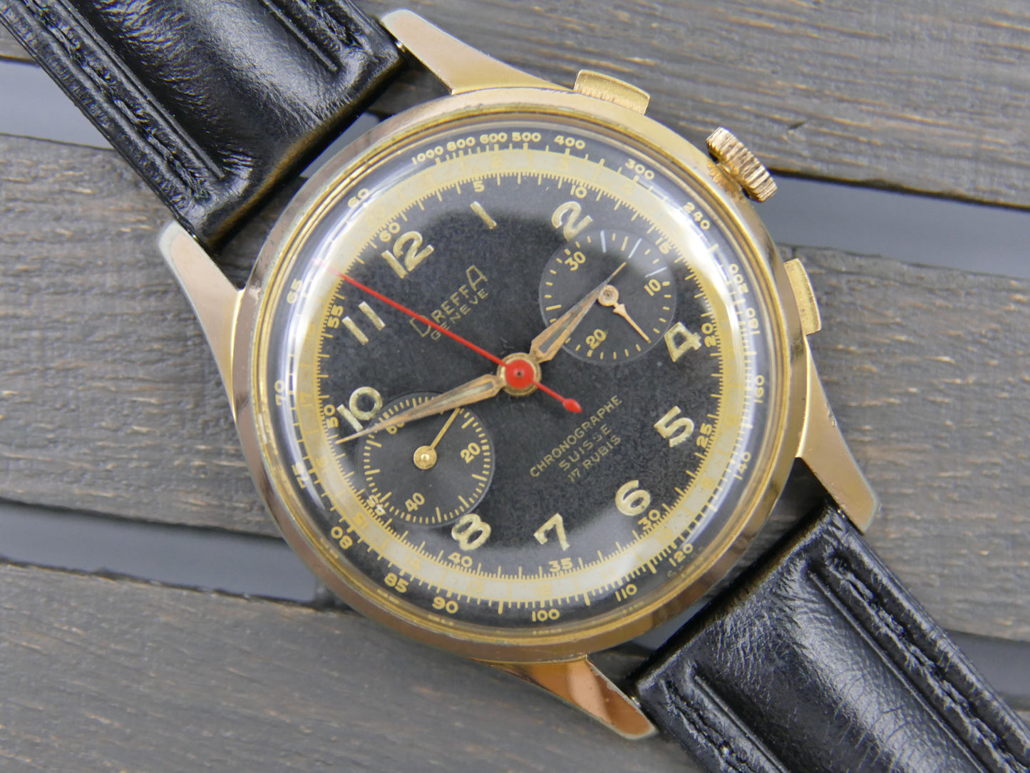 50's vintage watch mens Dreffa geneve chronograph manual wind landeron 51 black