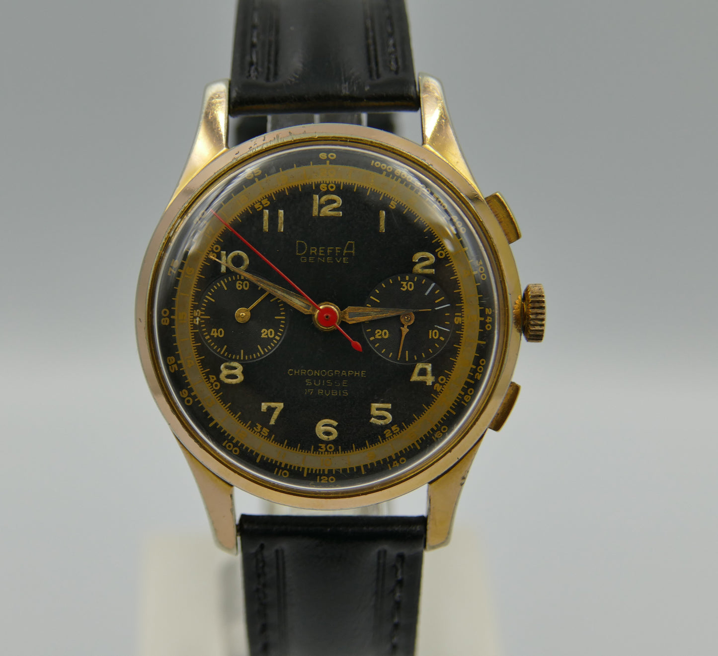 50's vintage watch mens Dreffa geneve chronograph manual wind landeron 51 black