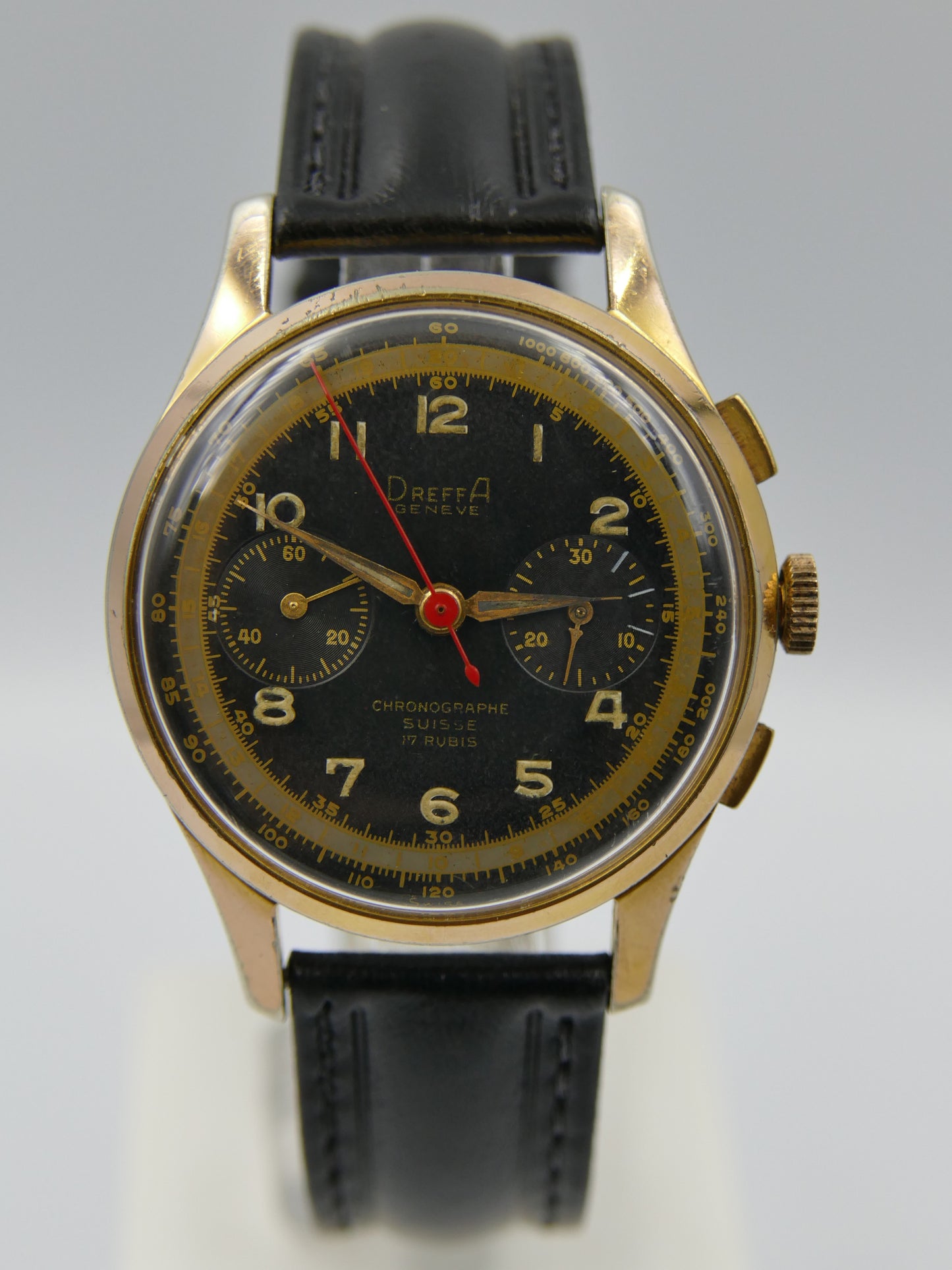 50's vintage watch mens Dreffa geneve chronograph manual wind landeron 51 black