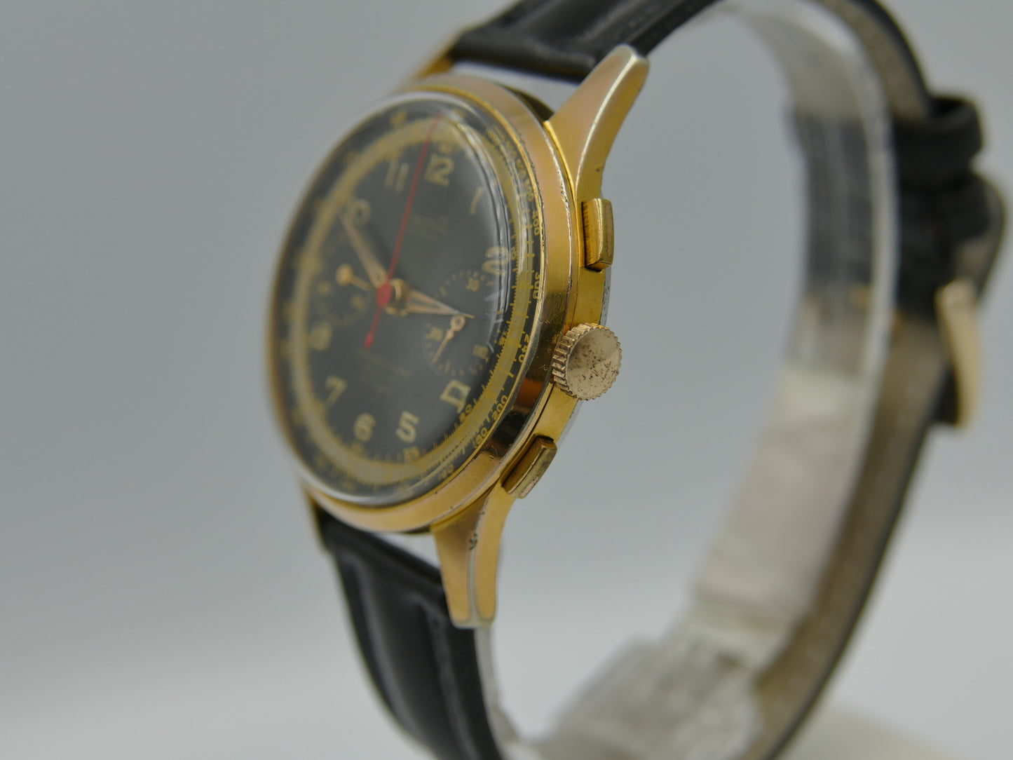 50's vintage watch mens Dreffa geneve chronograph manual wind landeron 51 black