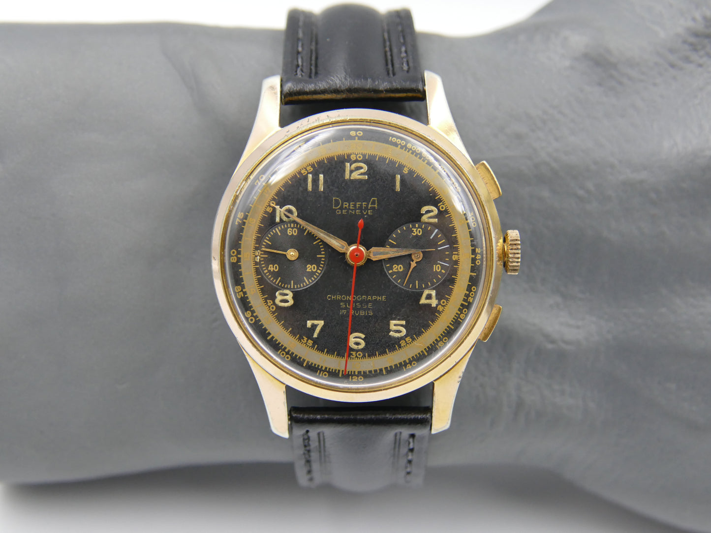 50's vintage watch mens Dreffa geneve chronograph manual wind landeron 51 black