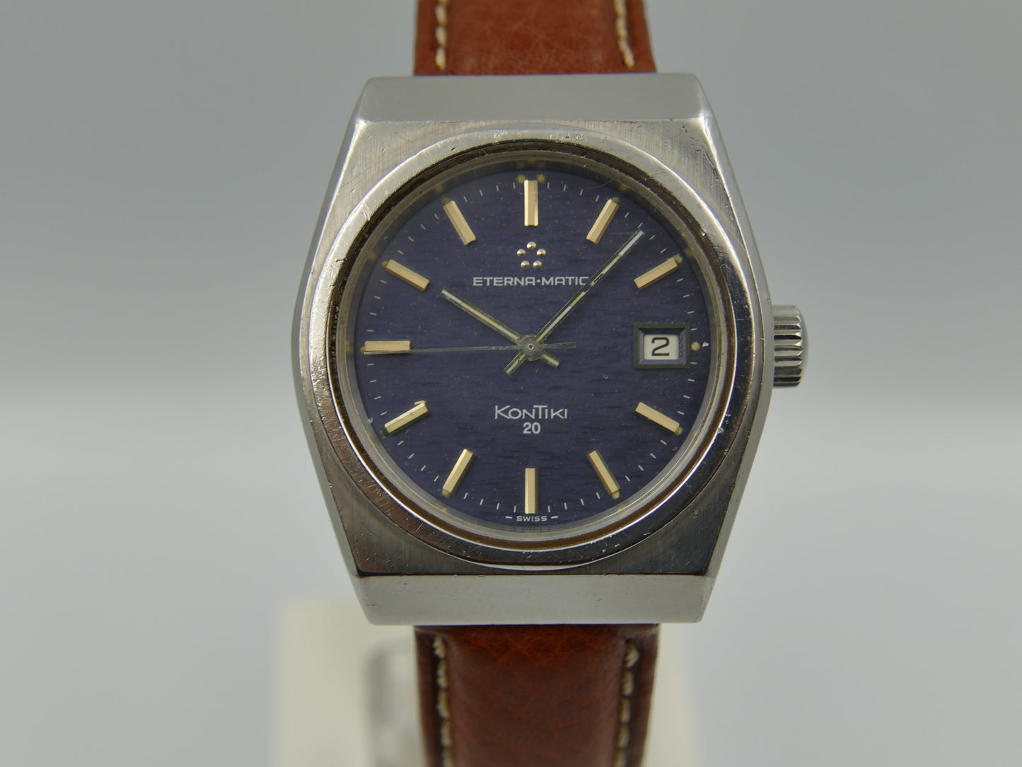 70's vintage watch mens Eterna Matic KonTiki 20 ref 633.1003.41 jumbo steel blue