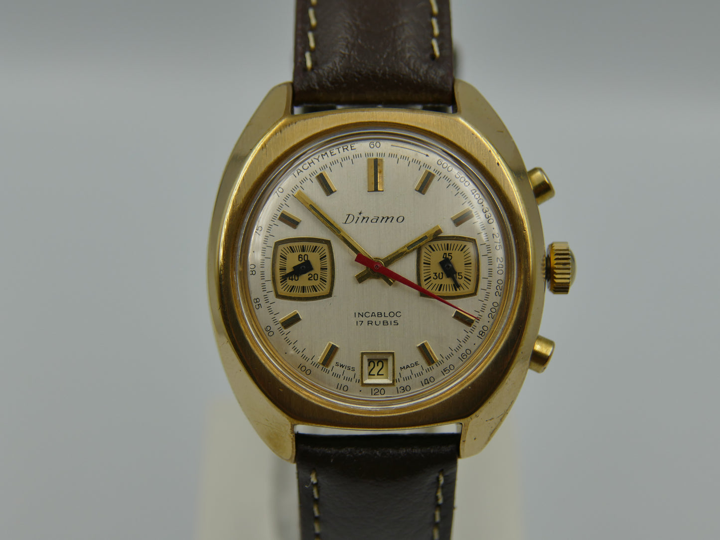 70's vintage watch mens Dinamo chronograph valjoux 7734 gold pl serviced rare