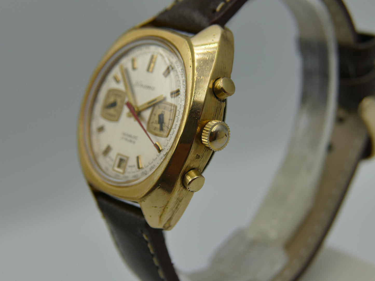 70's vintage watch mens Dinamo chronograph valjoux 7734 gold pl serviced rare