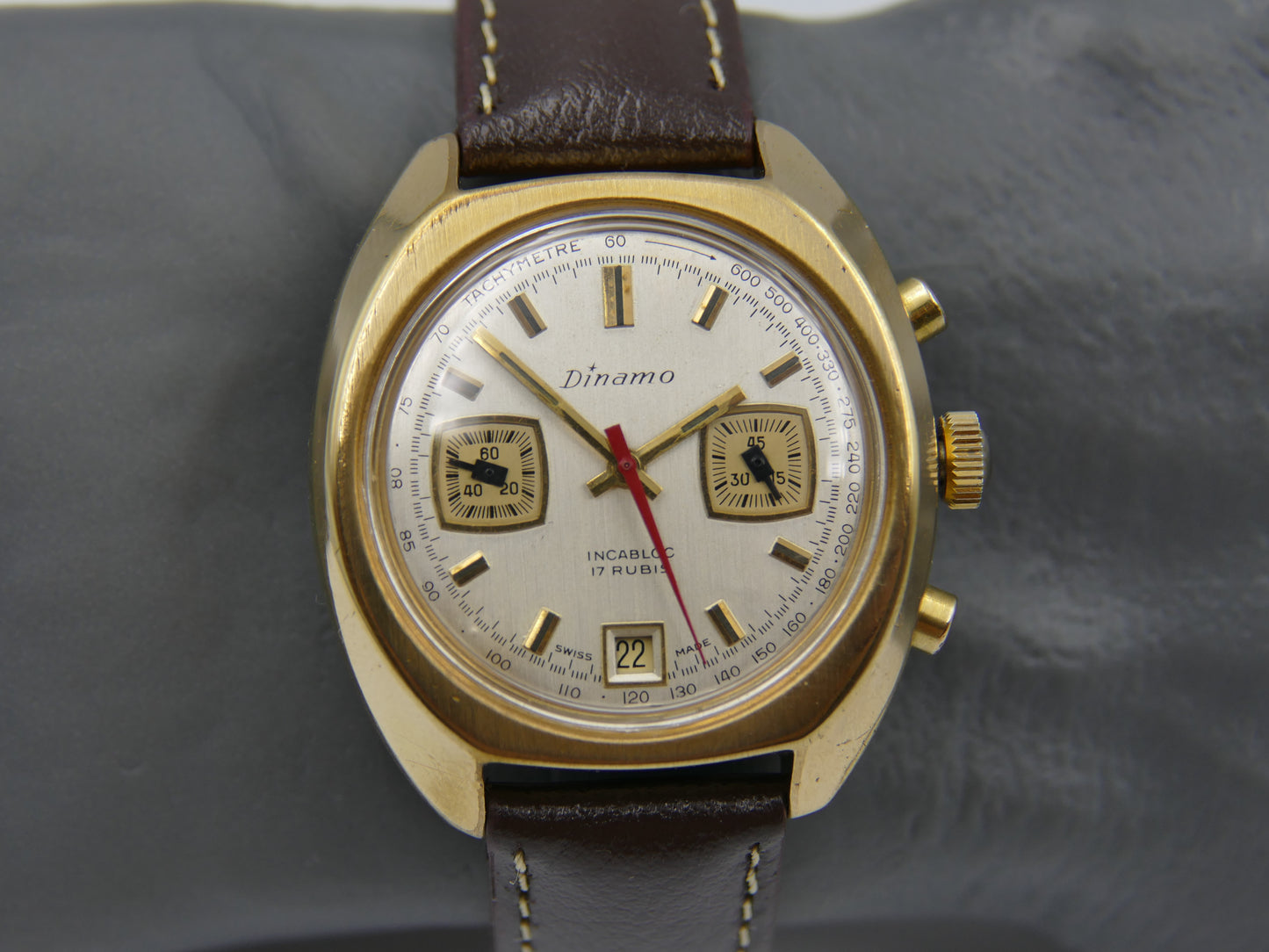 70's vintage watch mens Dinamo chronograph valjoux 7734 gold pl serviced rare