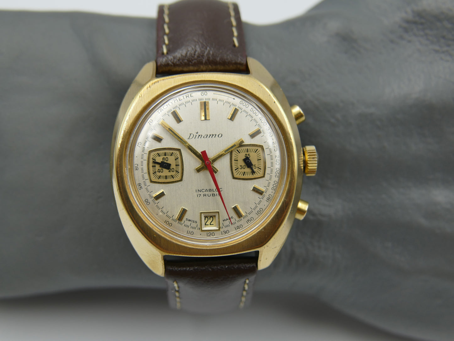 70's vintage watch mens Dinamo chronograph valjoux 7734 gold pl serviced rare