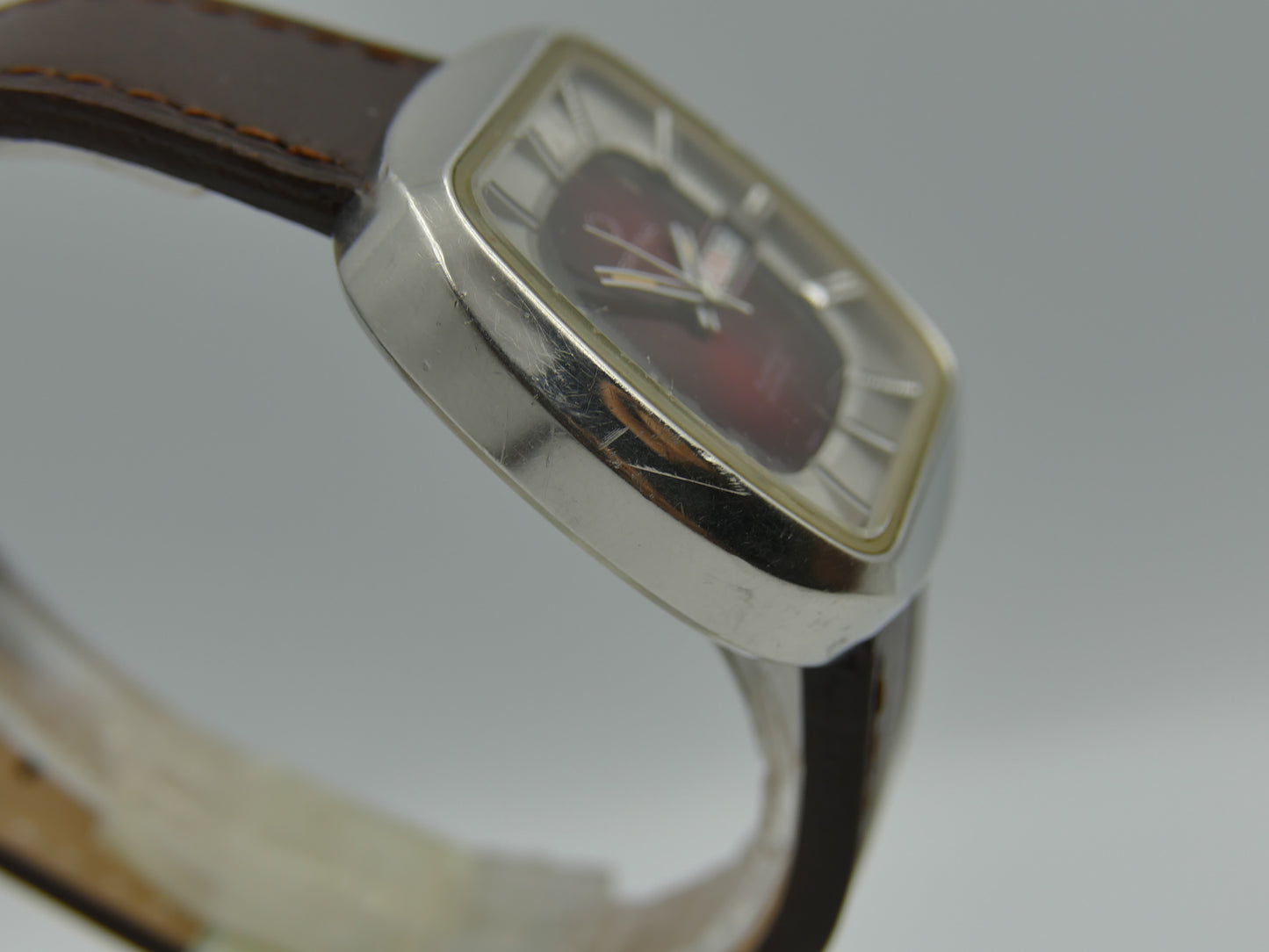 70's vintage watch mens Certina automatic ETA 2789 steel big TV burgundy dial