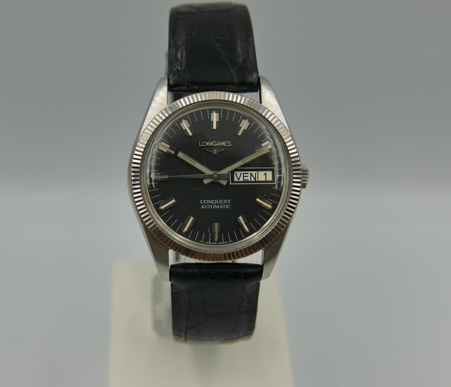 70s vintage mens Longines Conquest 1567-1 / 7971 automatic L636.1 black 36mm