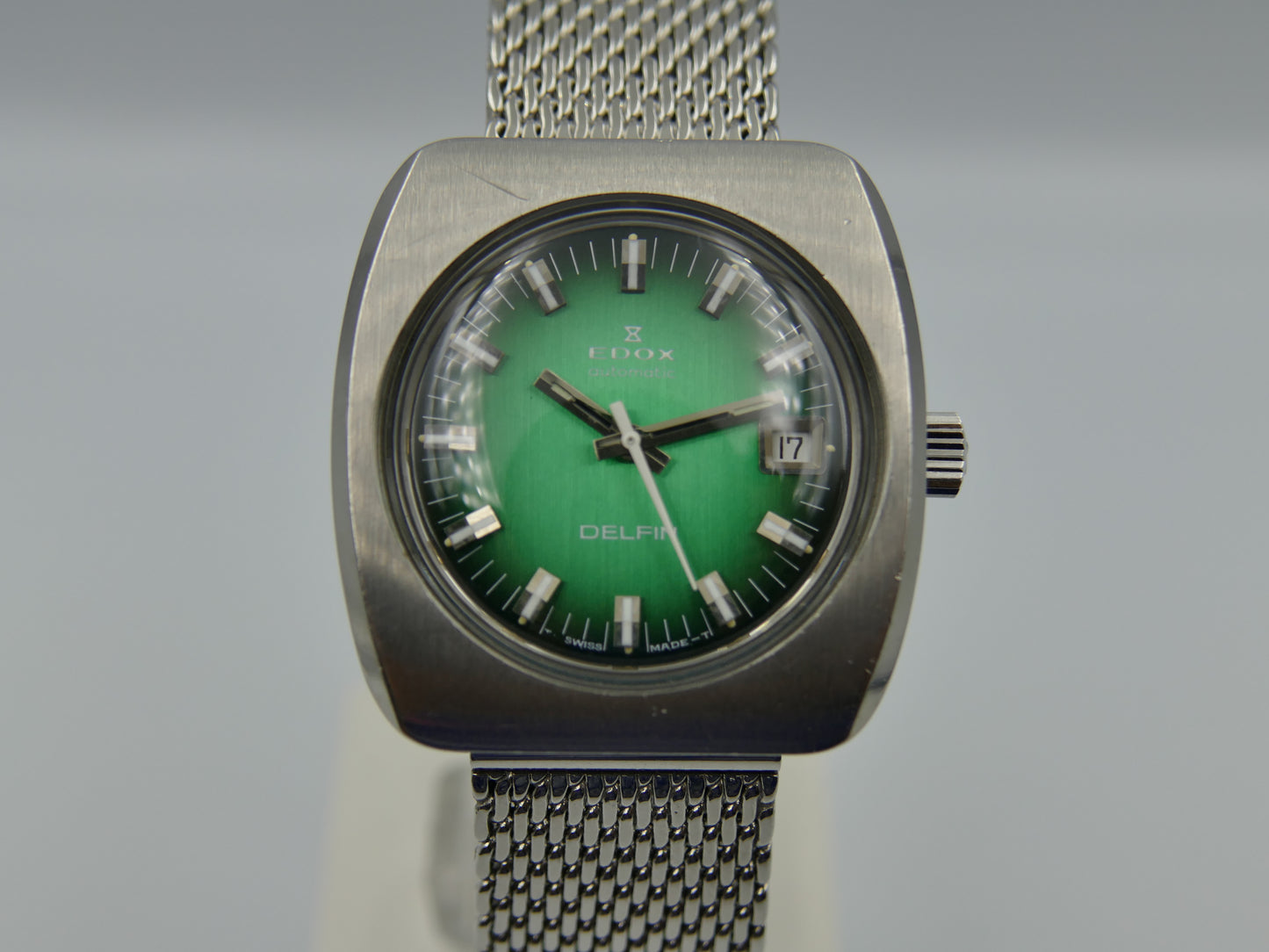 70's vintage watch mens Edox DELFIN automatic Eta 2783 green dial serviced rare