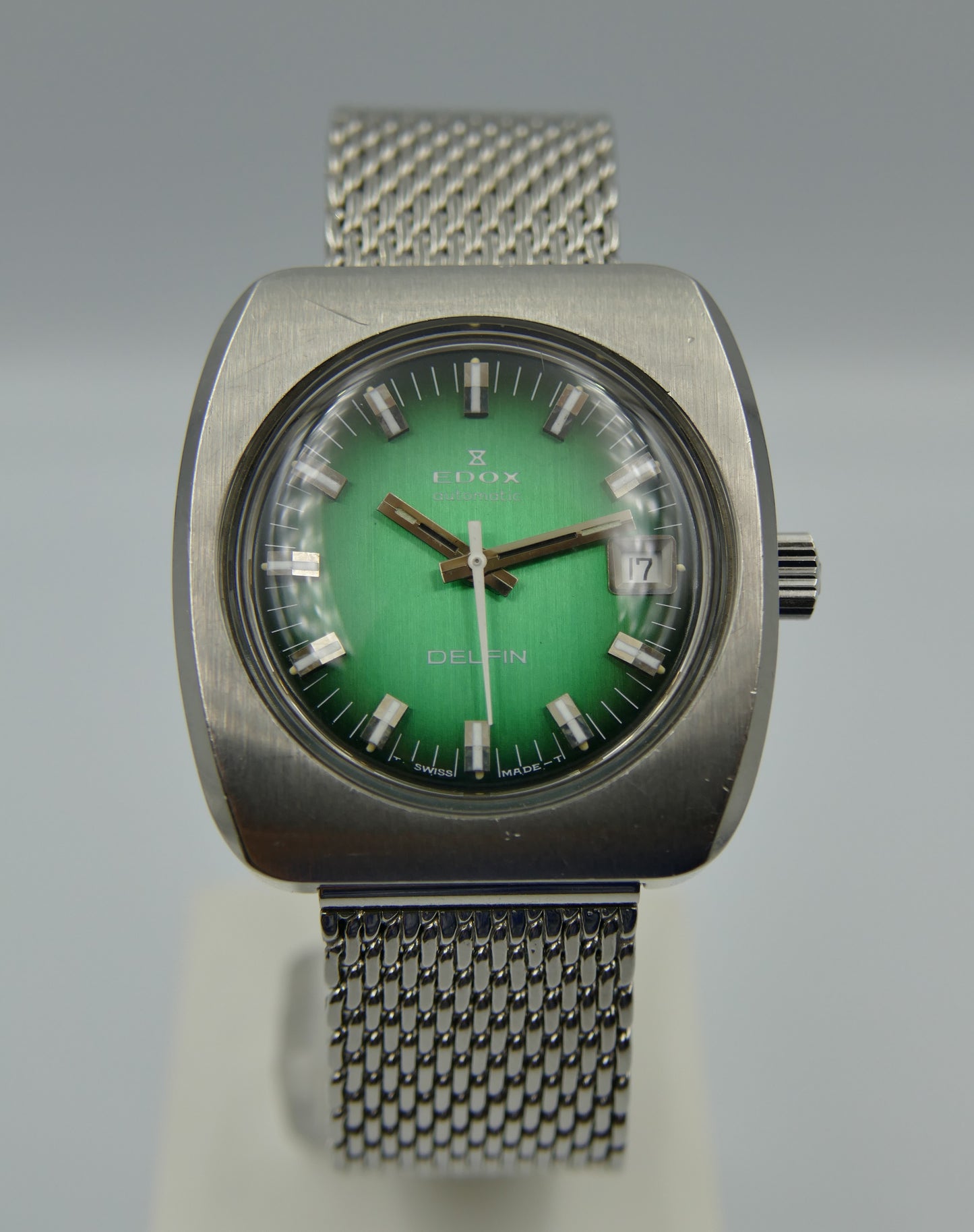 70's vintage watch mens Edox DELFIN automatic Eta 2783 green dial serviced rare