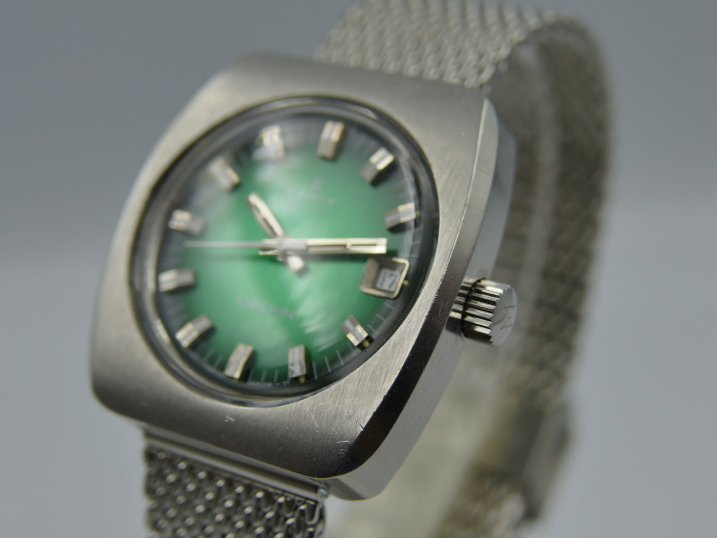 70's vintage watch mens Edox DELFIN automatic Eta 2783 green dial serviced rare