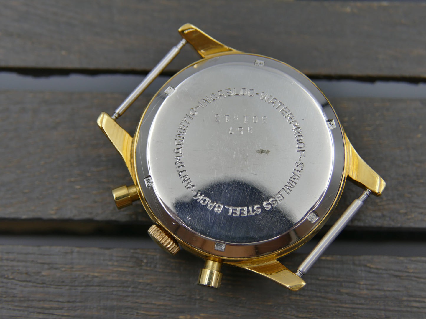 50's vintage watch mens Titus Genève ref 957 Chronograph Landeron 48 gold pl 37mm