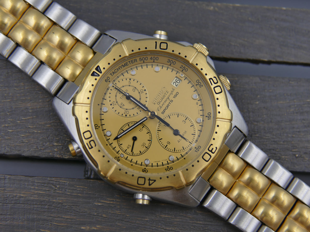 Montre Seiko 7T42-6A0B Sports 150 Chronographe Plaqué Or - À Réparer