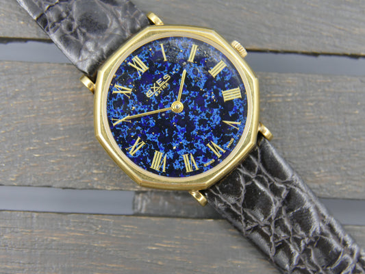 vintage watch mens swiss Axes extra thin Lapis Lazuli Peseux 7001 mint