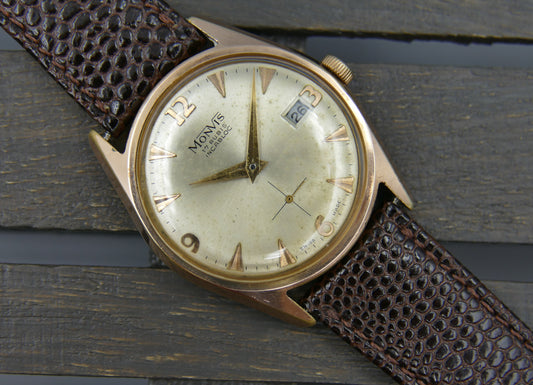 vintage watch mens swiss dress Monvis 408 gold pl