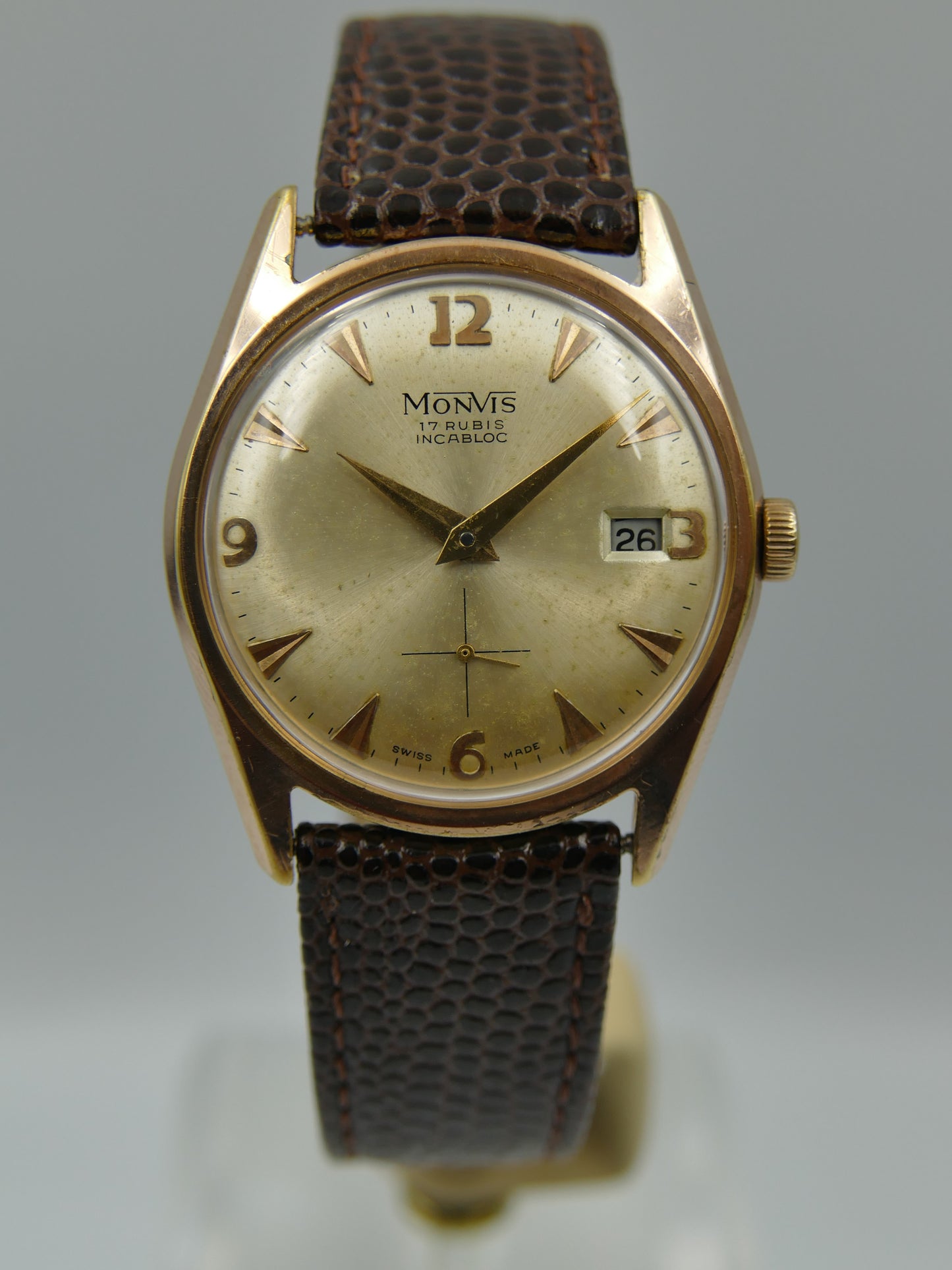 vintage watch mens swiss dress Monvis 408 gold pl