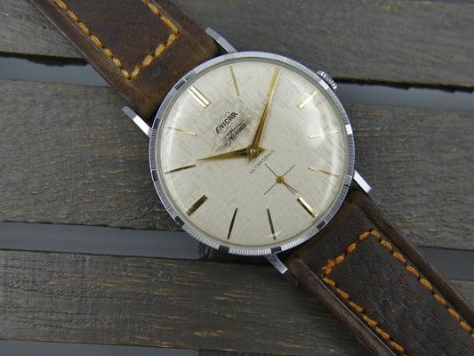 60's vintage watch mens Enicar Florence Ultrasonic cal. AR 1012 B linen dial N.O.S