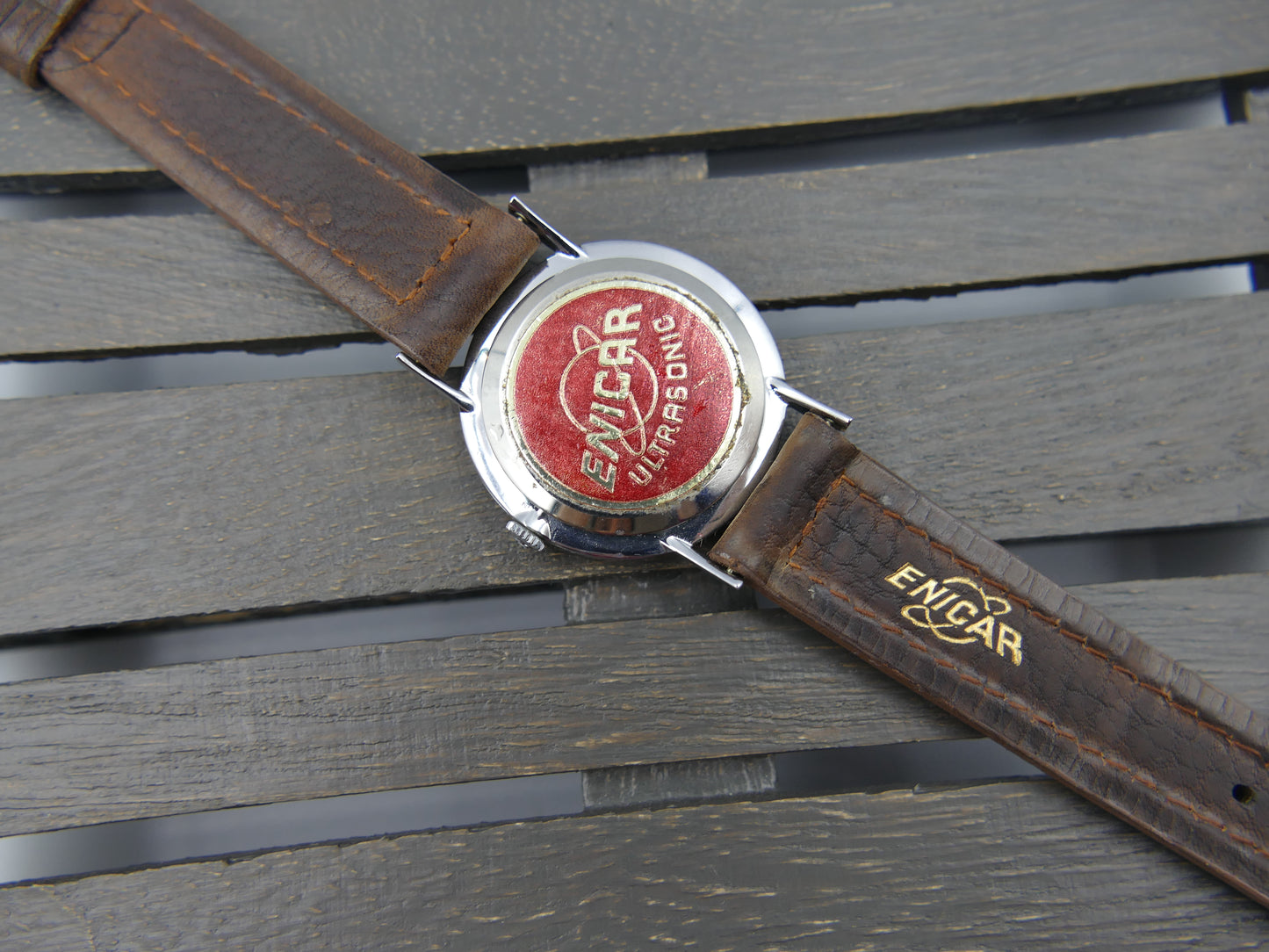 60's vintage watch mens Enicar Florence Ultrasonic cal. AR 1012 B linen dial N.O.S