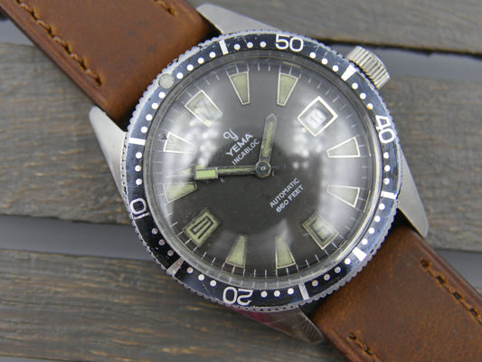 60's vintage watch mens Yema 660 feet SKIN DIVER ref 8755 Steel Pre superman 37mm