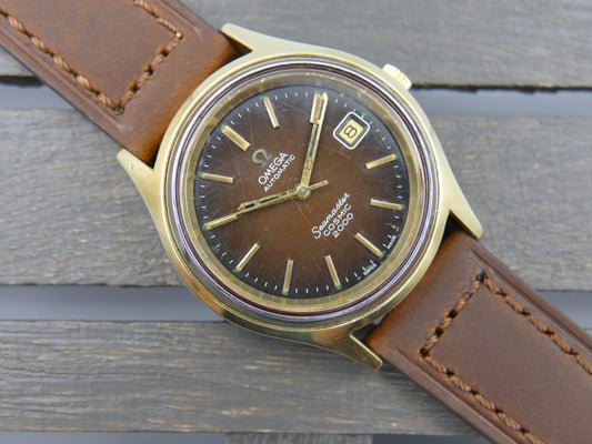 70s vintage watch mens big Omega Seamaster Cosmic 2000 ref 166.128 automatic 1012 Brown Spider Dial 38mm