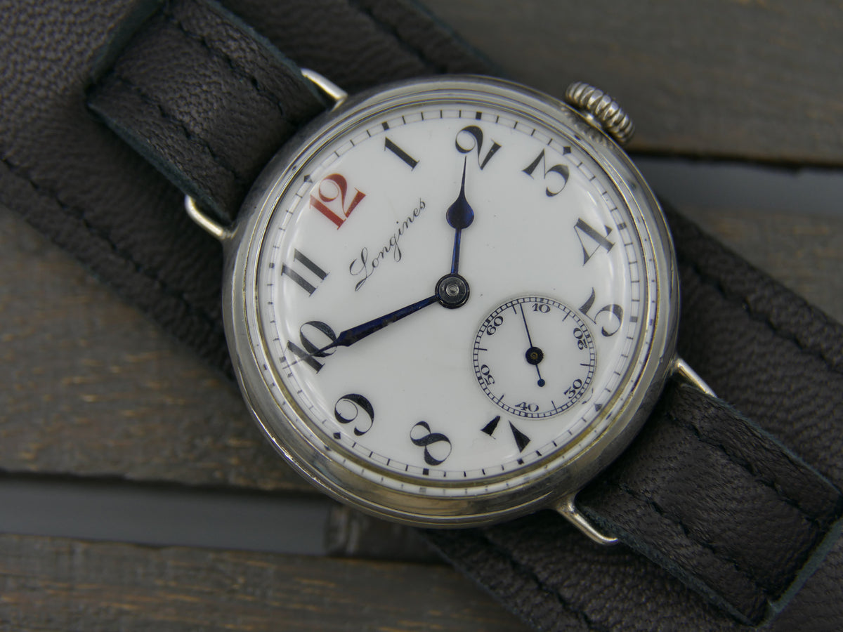 10s vintage watch WW1 Longines trench military solid silver 900 