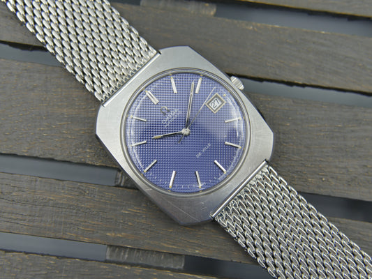 70s vintage watch mens Omega De Ville ref 166.085 automatic cal. 1002 waffle blue dial serviced