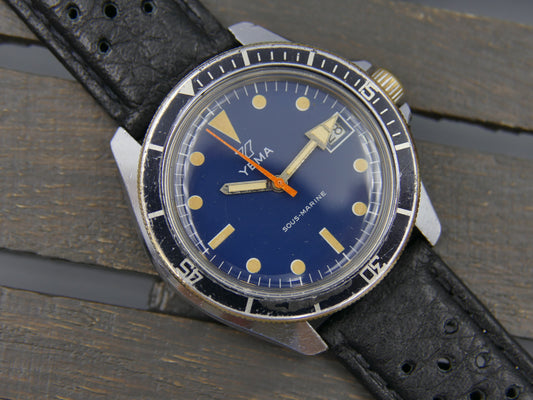 60s vintage watch mens YEMA SOUS-MARINE Diver blue dial