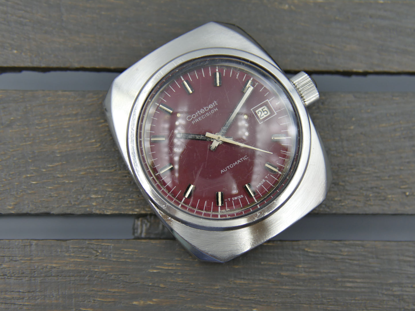 60s vintage watch mens Cortebert precision burgundy ref. 298.006 monocoque 60 1ers prix observatoires serviced