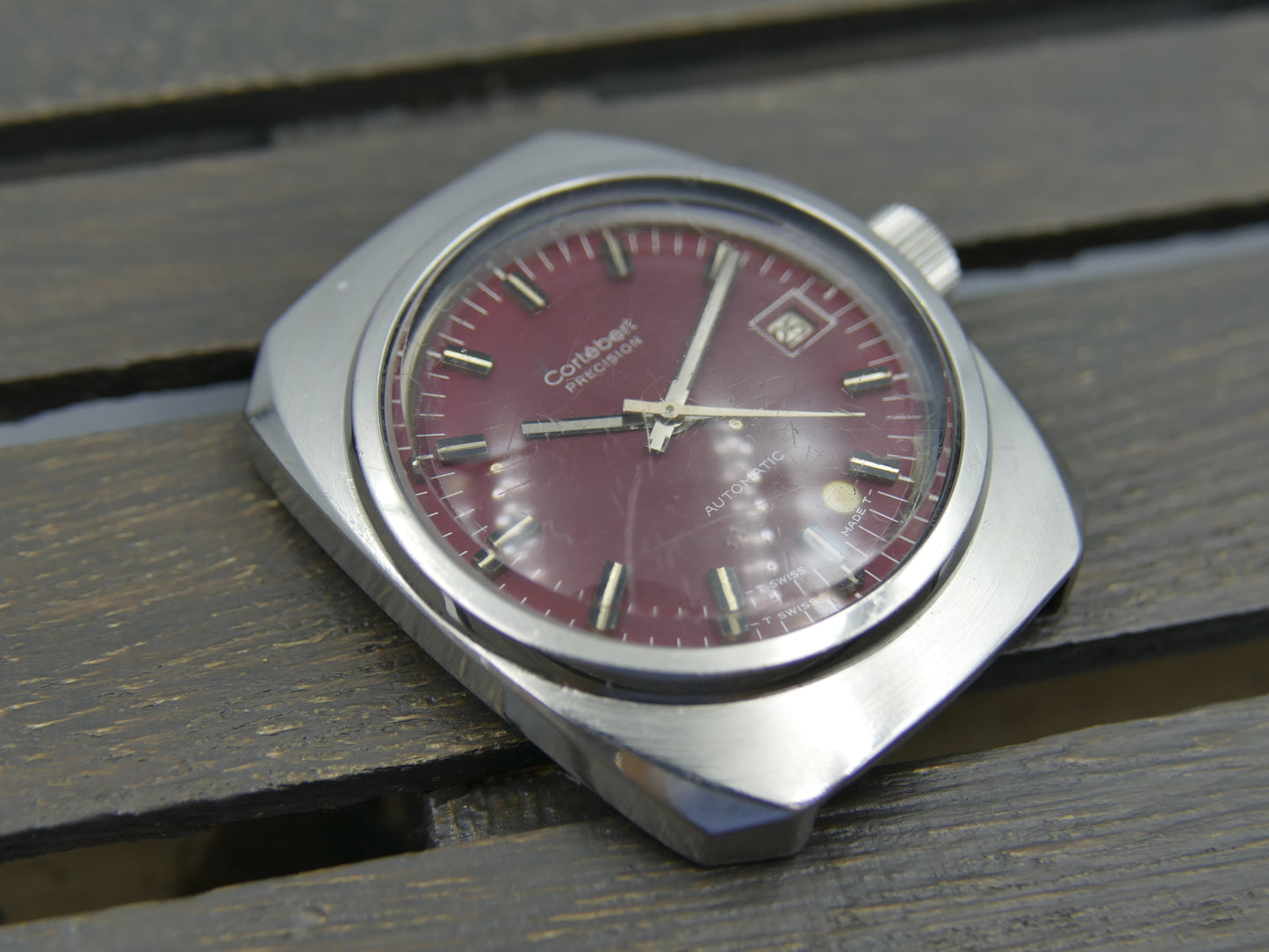 60s vintage watch mens Cortebert precision burgundy ref. 298.006 monocoque 60 1ers prix observatoires serviced