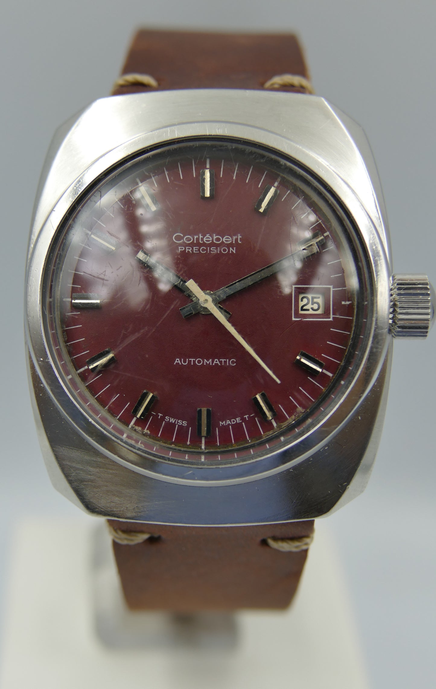 60s vintage watch mens Cortebert precision burgundy ref. 298.006 monocoque 60 1ers prix observatoires serviced
