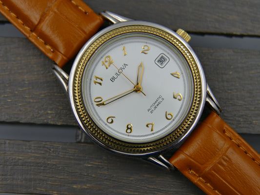 90s vintage watch mens dress Bulova automatic 21J Miyota 8200 two tone