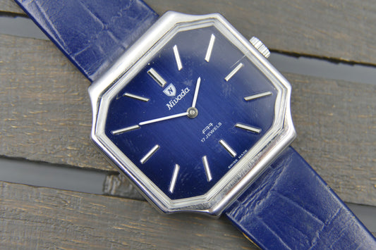 70’s vintage watch mens NIVADA F77 manual wind FE blue serviced