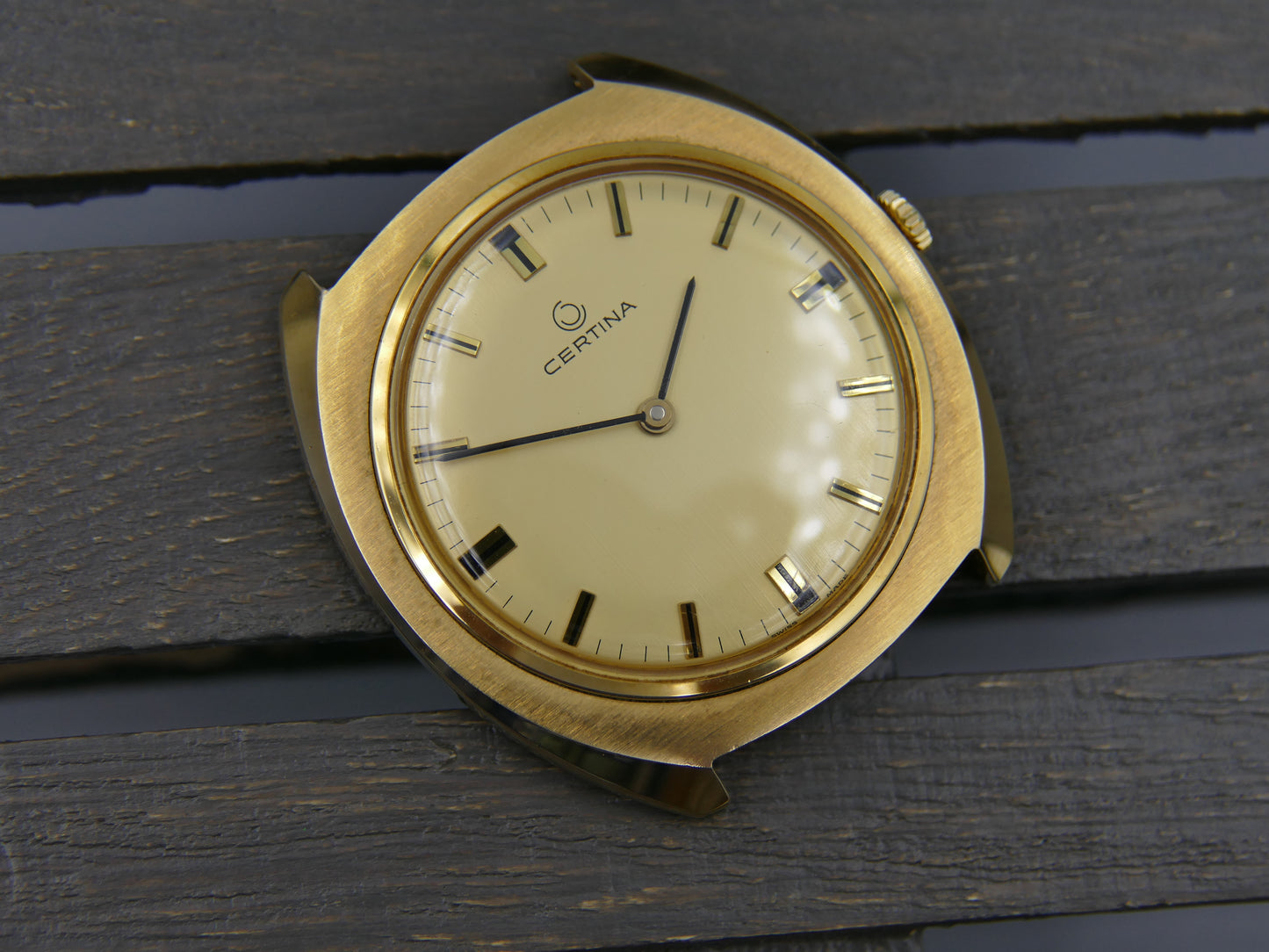 60s Vintage watch mens oversize Certina ref. 860.3510.25 hand wind 28-10 gold pl Thin