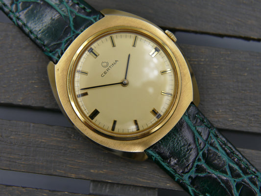 60s Vintage watch mens oversize Certina ref. 860.3510.25 hand wind 28-10 gold pl Thin