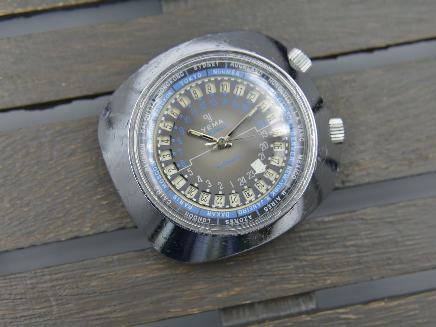 60s vintage watch mens Yema Worldgraf patent peding automatic FE RARE