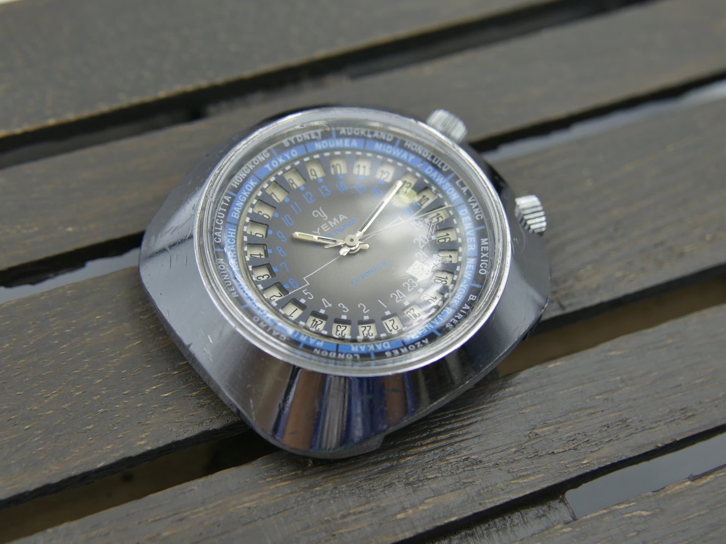 60s vintage watch mens Yema Worldgraf patent peding automatic FE RARE