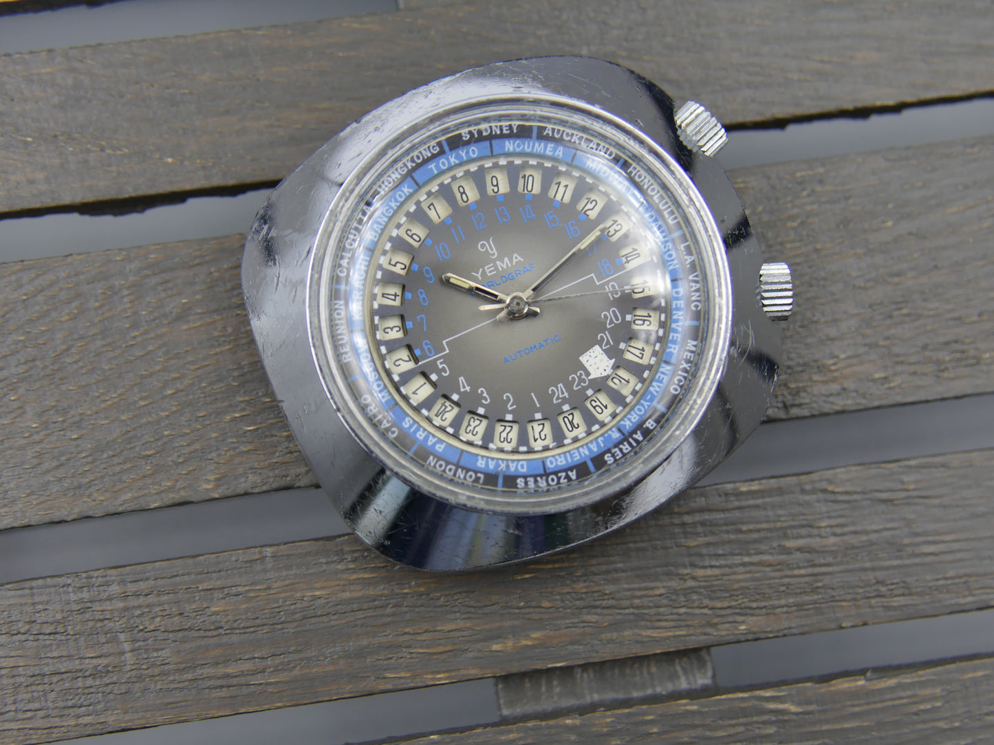 60s vintage watch mens Yema Worldgraf patent peding automatic FE RARE