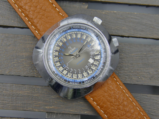 60s vintage watch mens Yema Worldgraf patent peding automatic FE RARE
