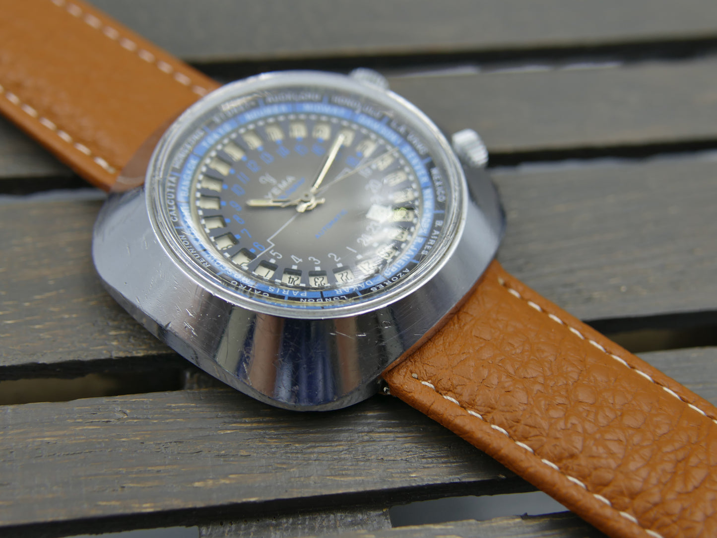 60s vintage watch mens Yema Worldgraf patent peding automatic FE RARE