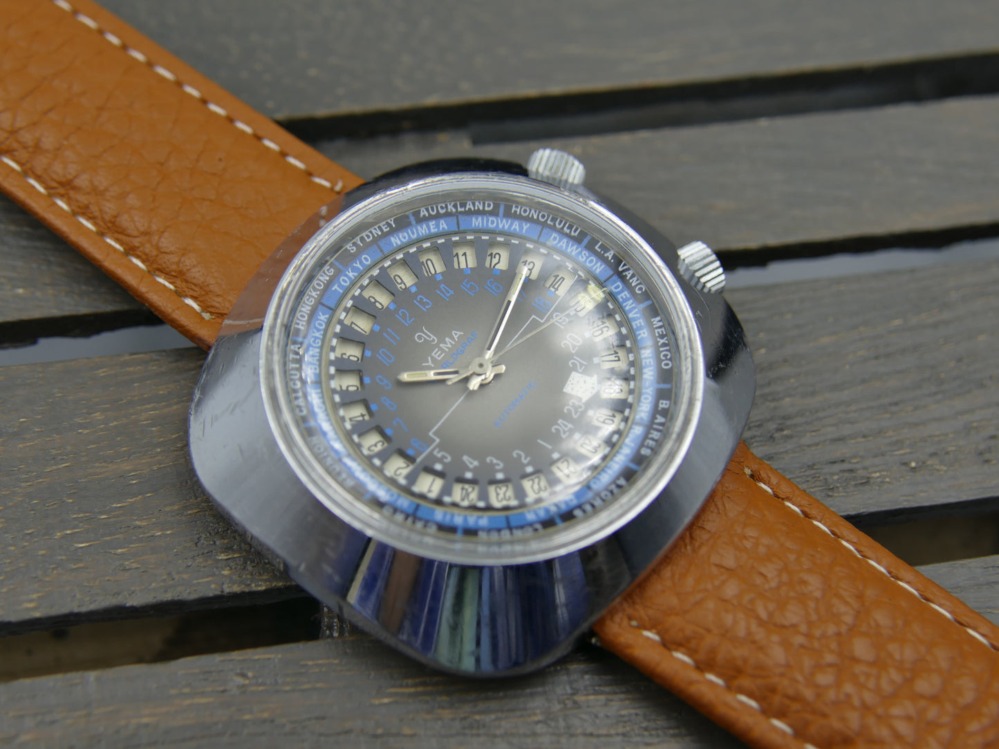60s vintage watch mens Yema Worldgraf patent peding automatic FE RARE