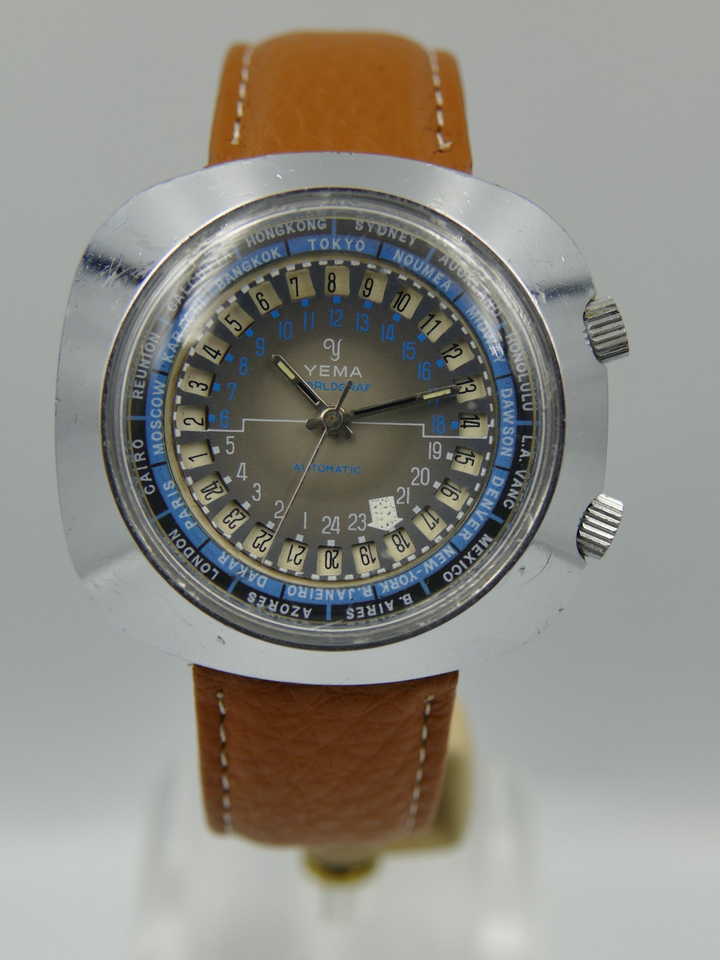 60s vintage watch mens Yema Worldgraf patent peding automatic FE RARE
