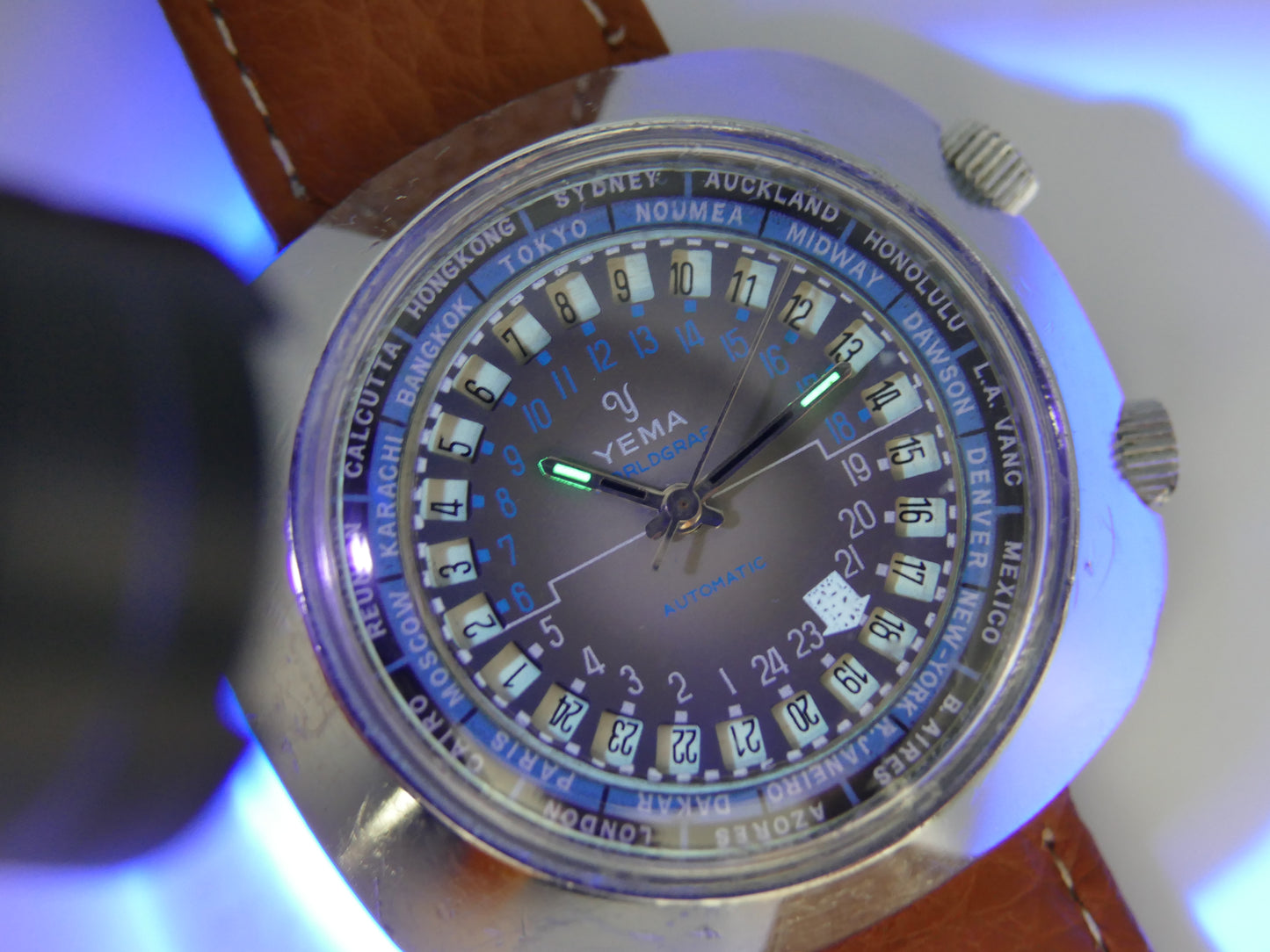 60s vintage watch mens Yema Worldgraf patent peding automatic FE RARE