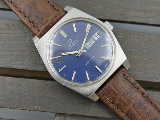 70’s vintage watch mens Omega Geneve ref 166.0120 automatic cal 1022 blue serviced