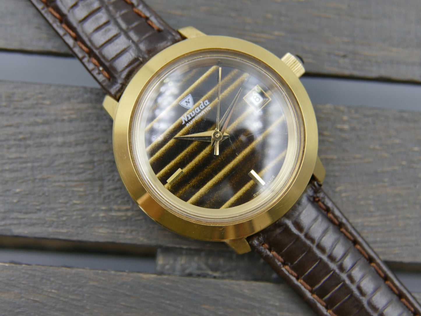 Vintage watch Nivada tiger eye dial Yves Saint Laurent ref 5490 automatic AS 1788