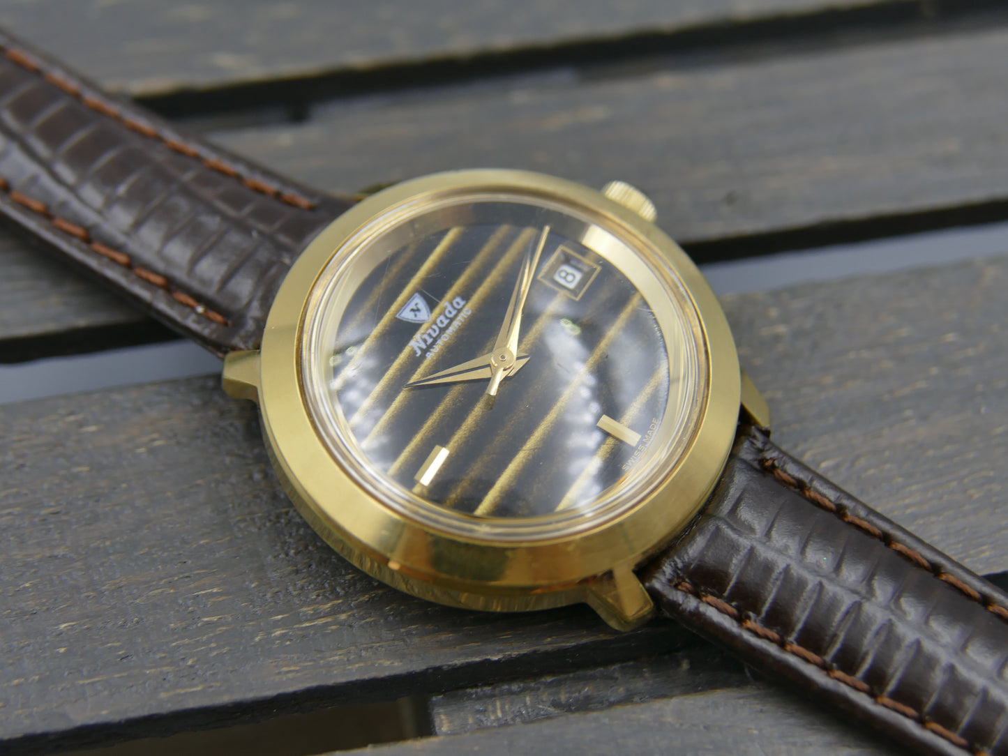 Vintage watch Nivada tiger eye dial Yves Saint Laurent ref 5490 automatic AS 1788