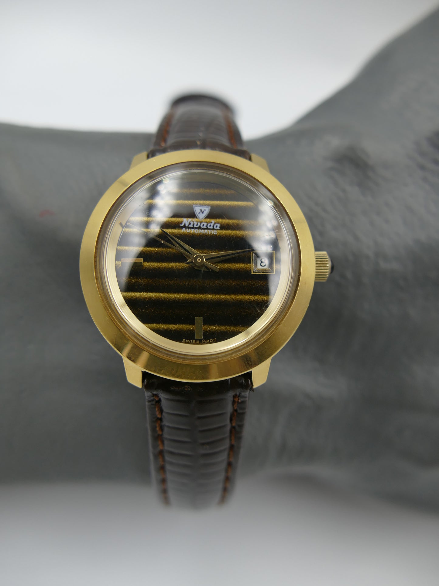 Vintage watch Nivada tiger eye dial Yves Saint Laurent ref 5490 automatic AS 1788