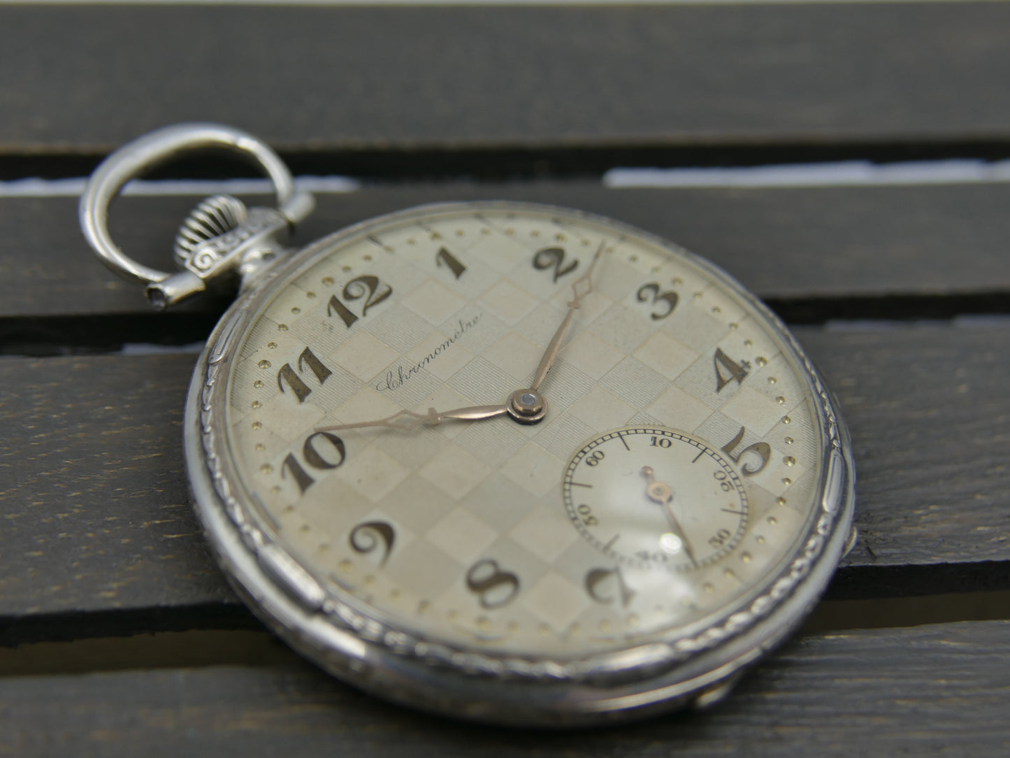 Vintage art deco pocket watch silver Chronometre manual wind