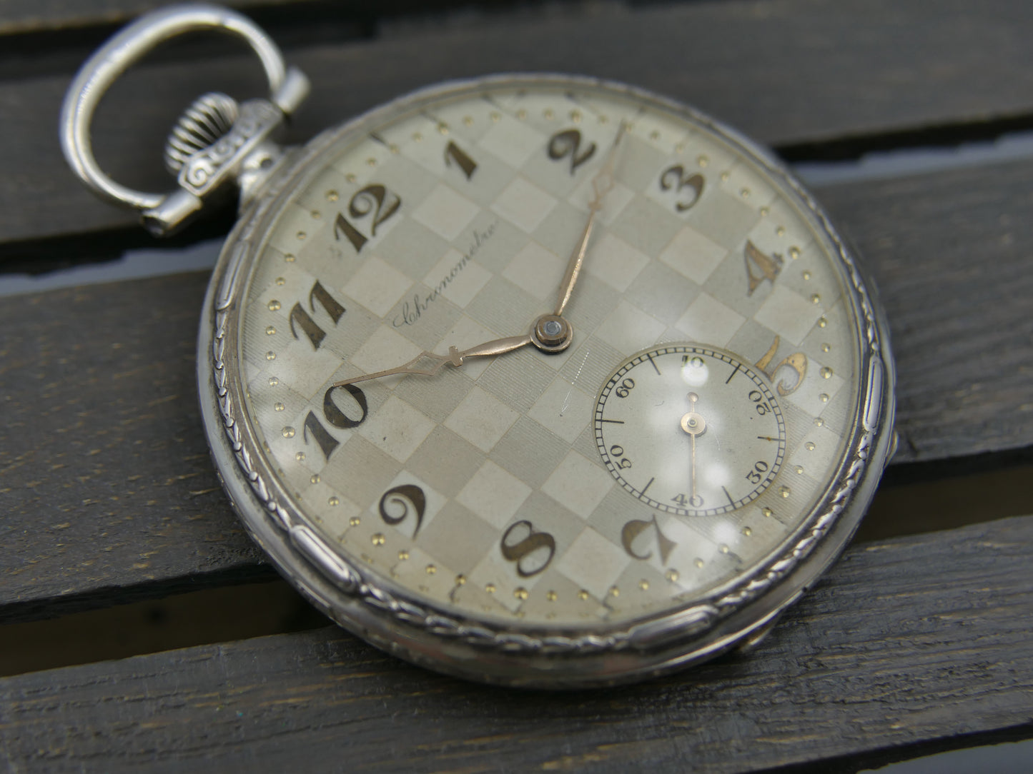 Vintage art deco pocket watch silver Chronometre manual wind