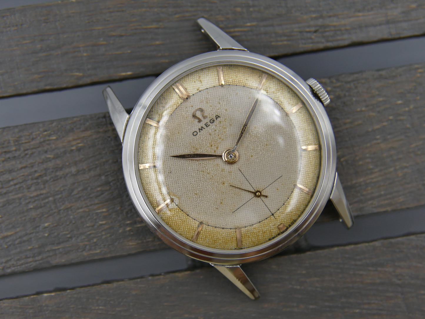 50’s vintage watch mens Omega ref. 2738 -1 honeycomb cal 410 serviced rare 2 tone