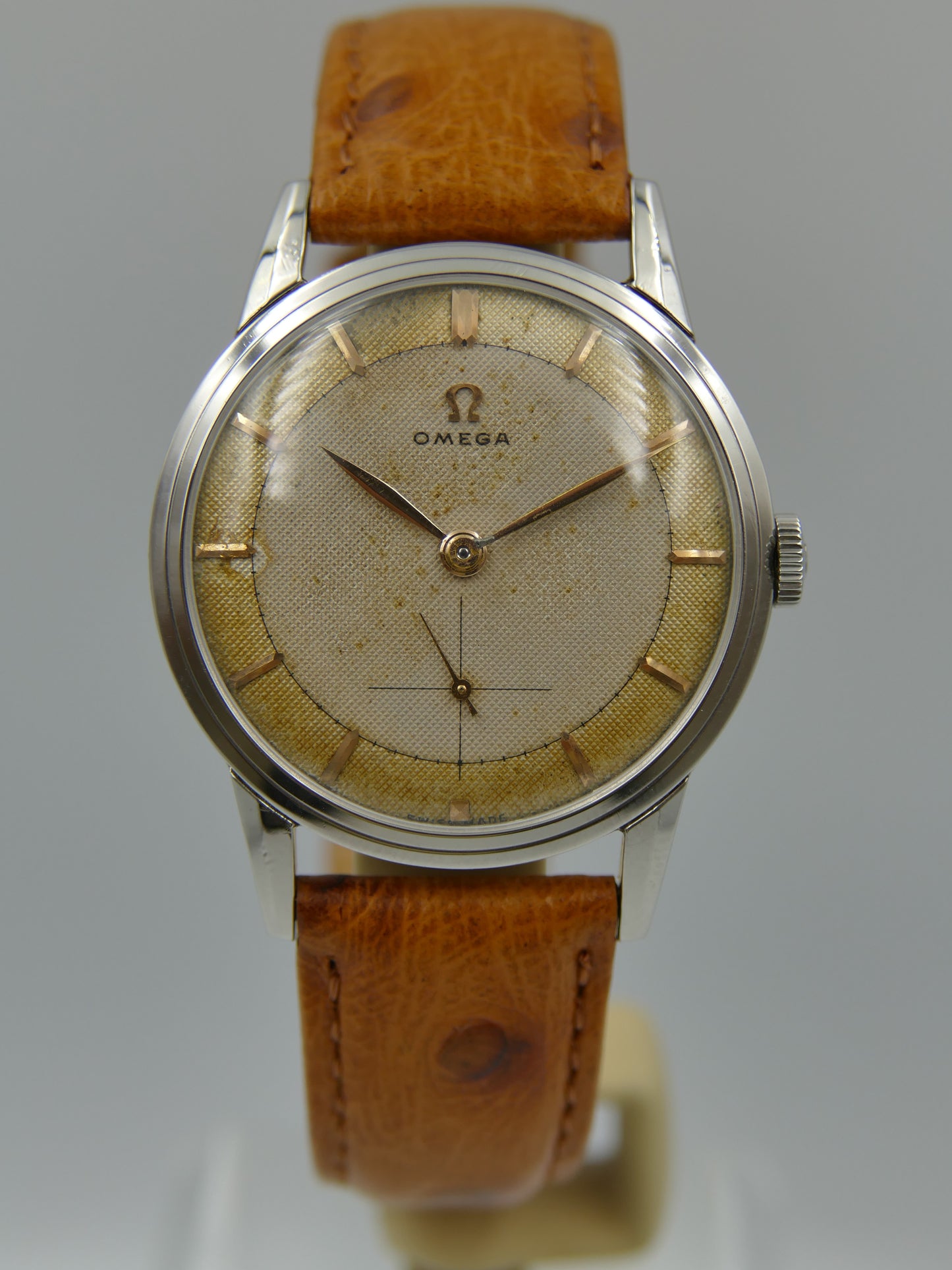 50’s vintage watch mens Omega ref. 2738 -1 honeycomb cal 410 serviced rare 2 tone